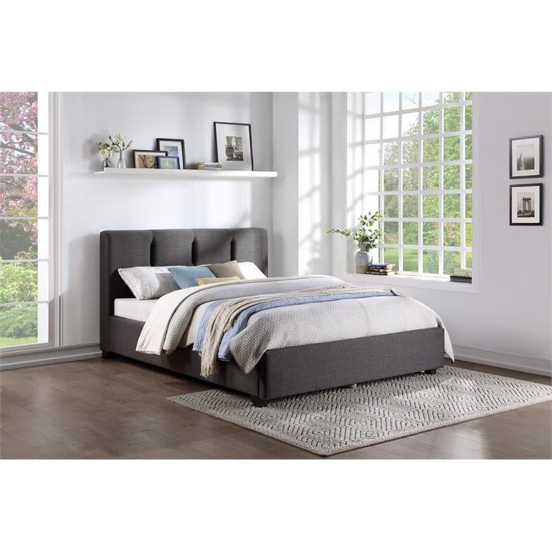 Pemberly Row Modern Textured Fabric Queen Platform Bed in Gray
