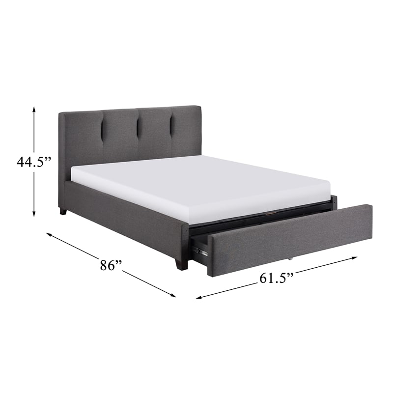 Pemberly Row Fabric Full Platform Bed with Storage Drawer in Gray