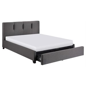 Pemberly Row Fabric Full Platform Bed with Storage Drawer in Gray