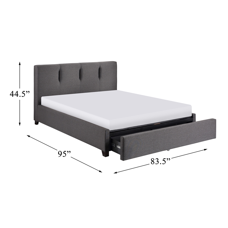 Pemberly Row Fabric California King Platform Bed with Storage Drawer in Gray