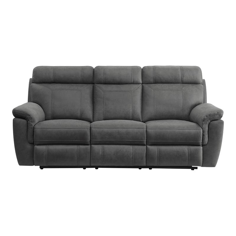 Pemberly Row Modern Microfiber Double Reclining Sofa with Cup Holders in Gray