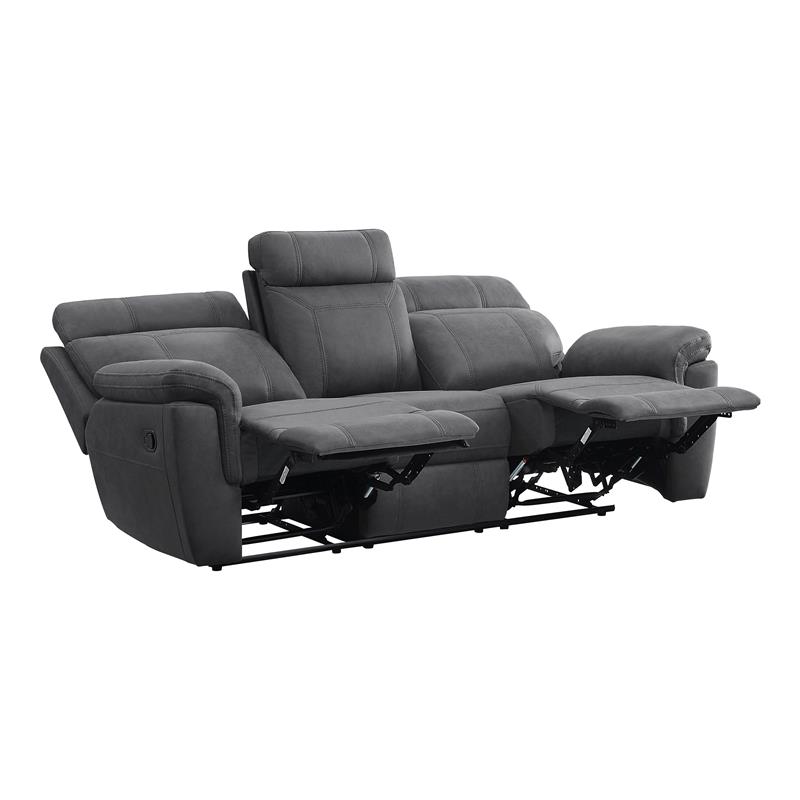 Pemberly Row Modern Microfiber Double Reclining Sofa with Cup Holders in Gray
