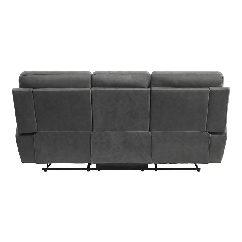 Pemberly Row Modern Microfiber Double Reclining Sofa with Cup Holders in Gray