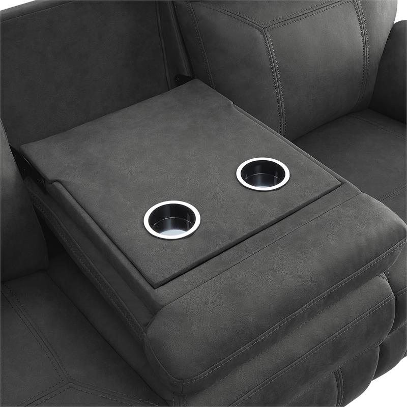 Pemberly Row Modern Microfiber Double Reclining Sofa with Cup Holders in Gray