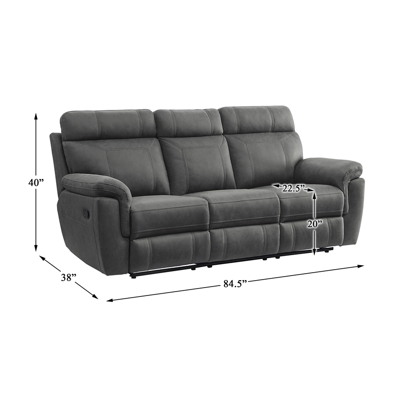 Pemberly Row Modern Microfiber Double Reclining Sofa with Cup Holders in Gray