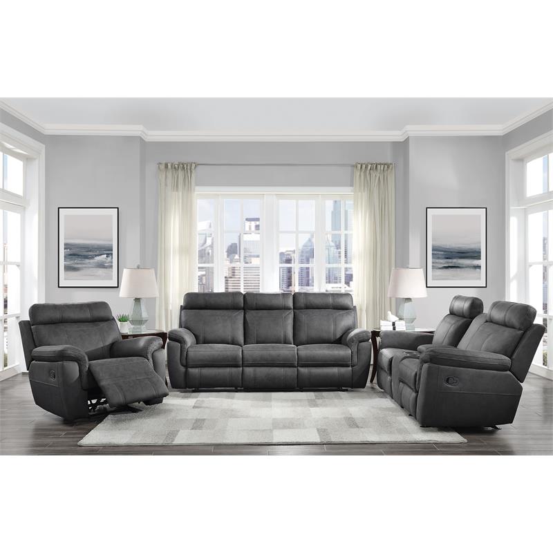 Pemberly Row Modern Polished Microfiber Glider Reclining Chair in Gray