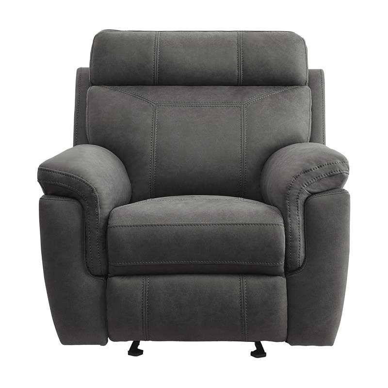 Pemberly Row Modern Polished Microfiber Glider Reclining Chair in Gray