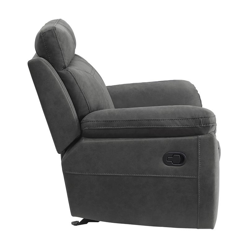 Pemberly Row Modern Polished Microfiber Glider Reclining Chair in Gray