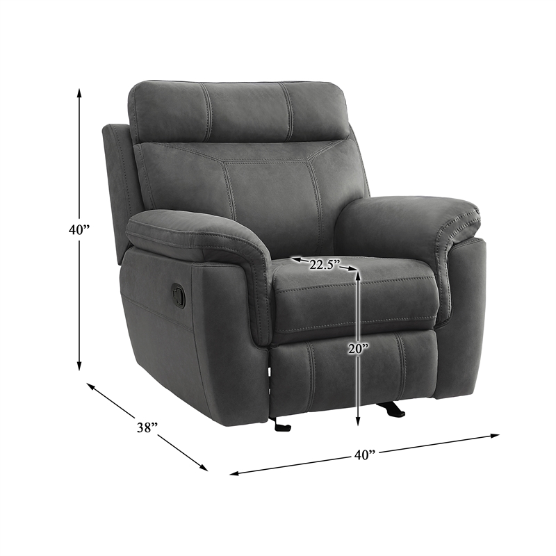 Pemberly Row Modern Polished Microfiber Glider Reclining Chair in Gray