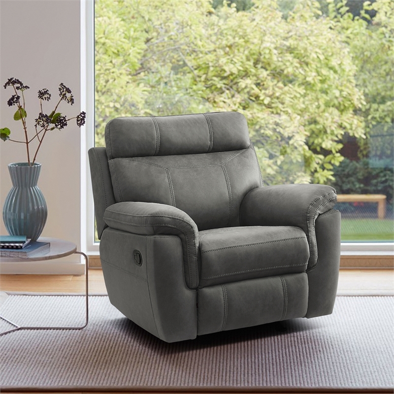 Pemberly Row Modern Polished Microfiber Glider Reclining Chair in Gray