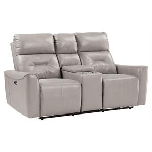 pemberly row faux leather power double reclining love seat