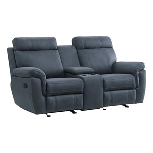 Pemberly Row 20&quot Modern Microfiber Double Glider Reclining Love Seat in Blue