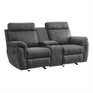 Pemberly Row 20&quot Modern Microfiber Double Glider Reclining Love Seat in Gray