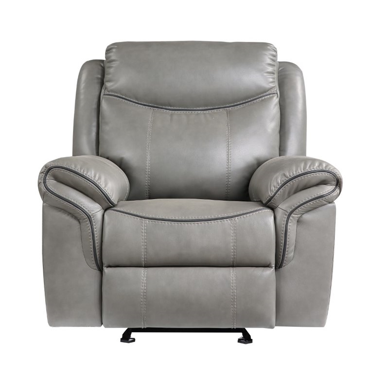 Pemberly Row Traditional Faux Leather Glider Reclining Chair in Gray