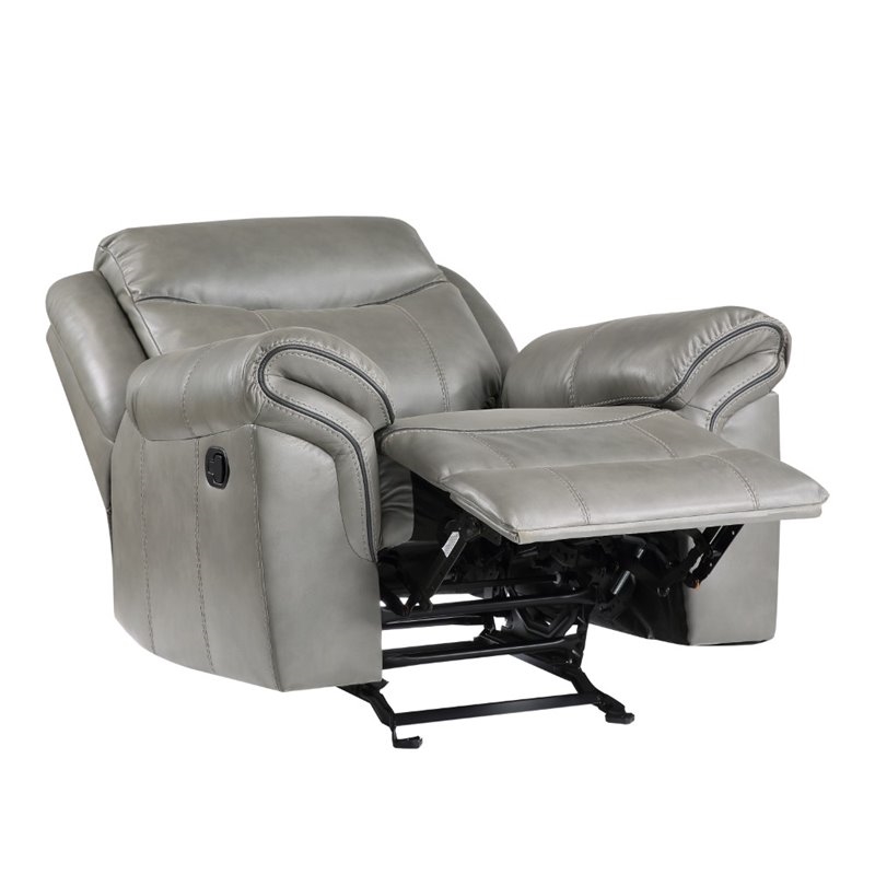 Pemberly Row Traditional Faux Leather Glider Reclining Chair in Gray