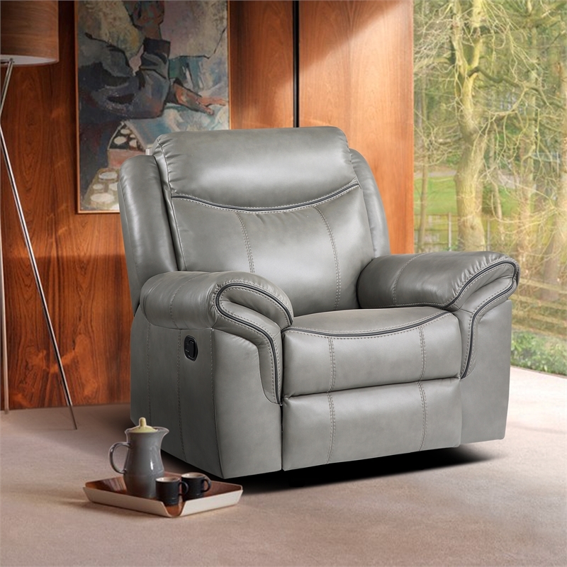 Pemberly Row Traditional Faux Leather Glider Reclining Chair in Gray