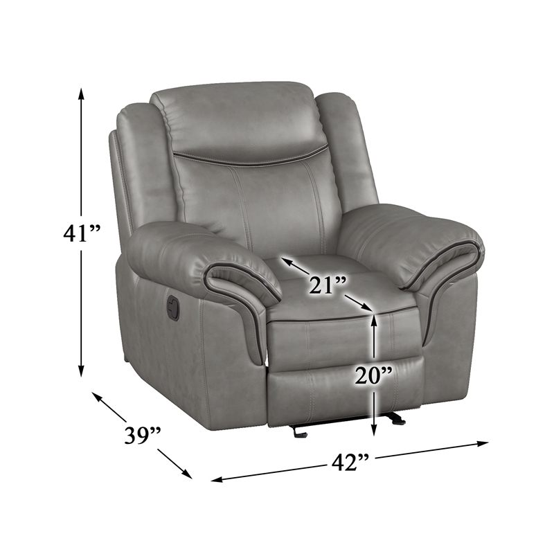Pemberly Row Traditional Faux Leather Glider Reclining Chair in Gray
