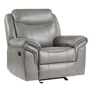Pemberly Row Traditional Faux Leather Glider Reclining Chair in Gray