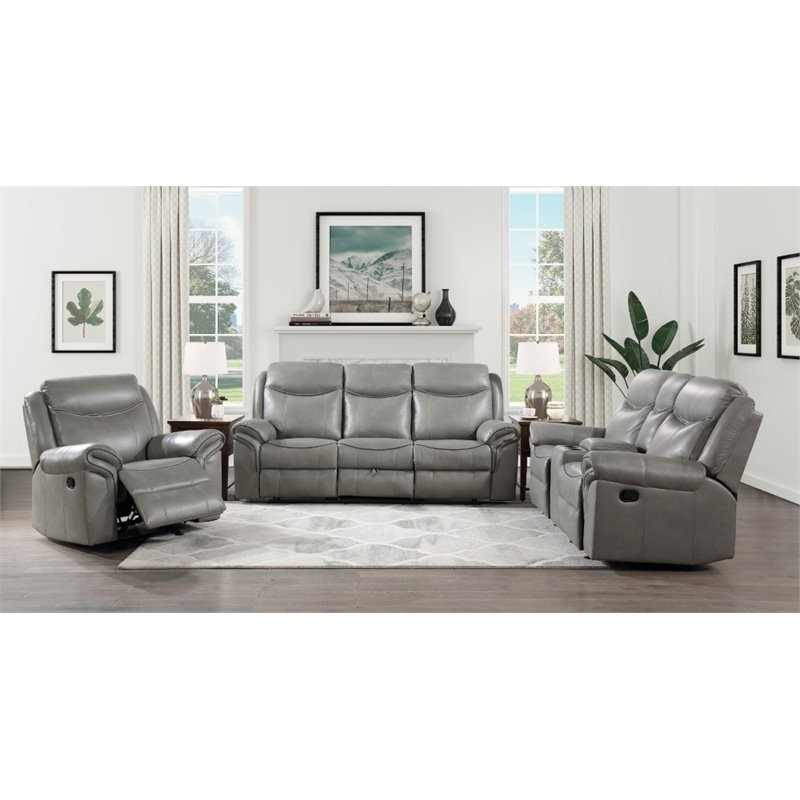 Pemberly Row Traditional Faux Leather Glider Reclining Chair in Gray