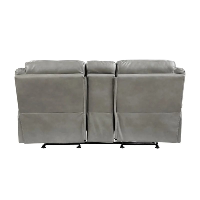 Pemberly Row Traditional Faux Leather Double Glider Reclining Loveseat in Gray