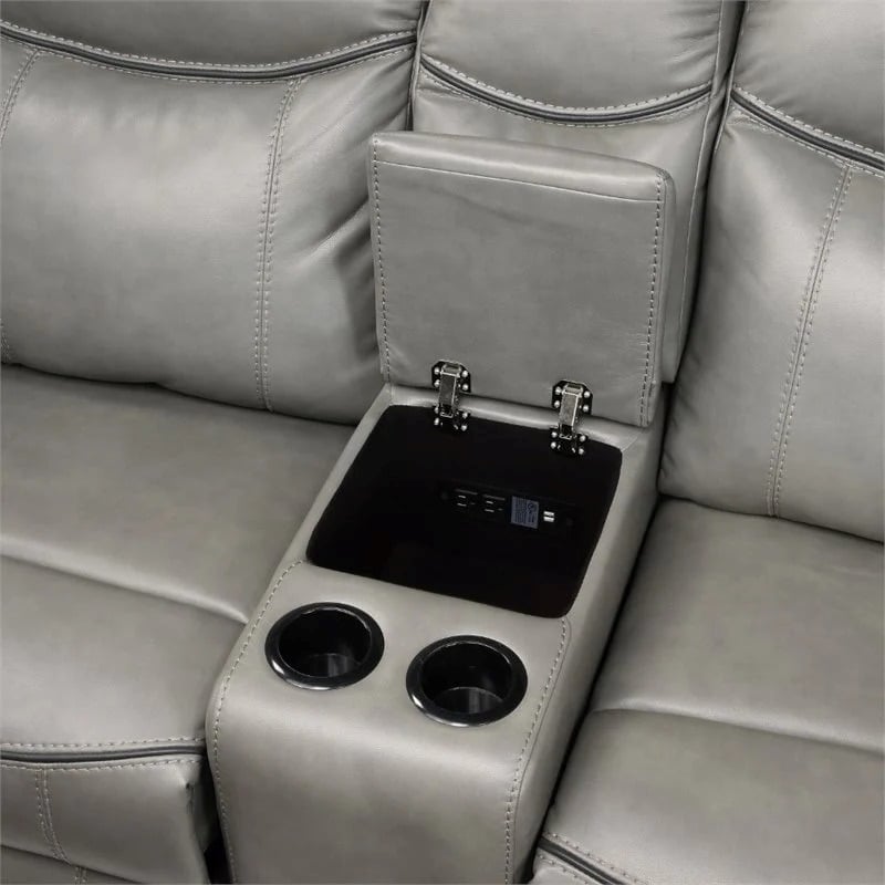 Pemberly Row Traditional Faux Leather Double Glider Reclining Loveseat in Gray