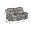 Pemberly Row Traditional Faux Leather Double Glider Reclining Loveseat in Gray