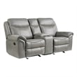 Pemberly Row Traditional Faux Leather Double Glider Reclining Loveseat in Gray