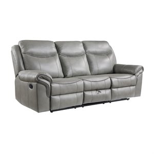 Pemberly Row 20&quot Traditional Faux Leather Double Reclining Sofa in Gray