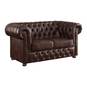 pemberly row breathable faux leather chesterfield loveseat in brown