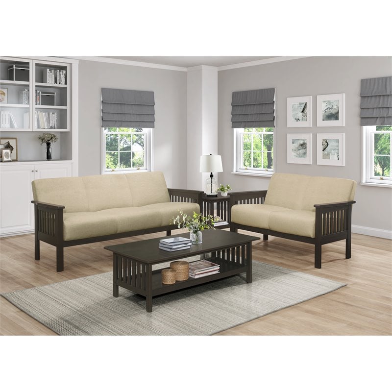 Pemberly Row Fabric Upholstered Sofa in Light Brown and Antique Gray