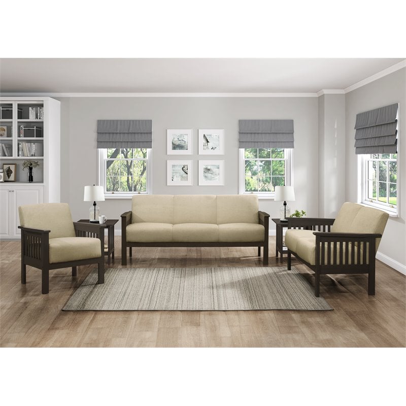 Pemberly Row Fabric Upholstered Sofa in Light Brown and Antique Gray