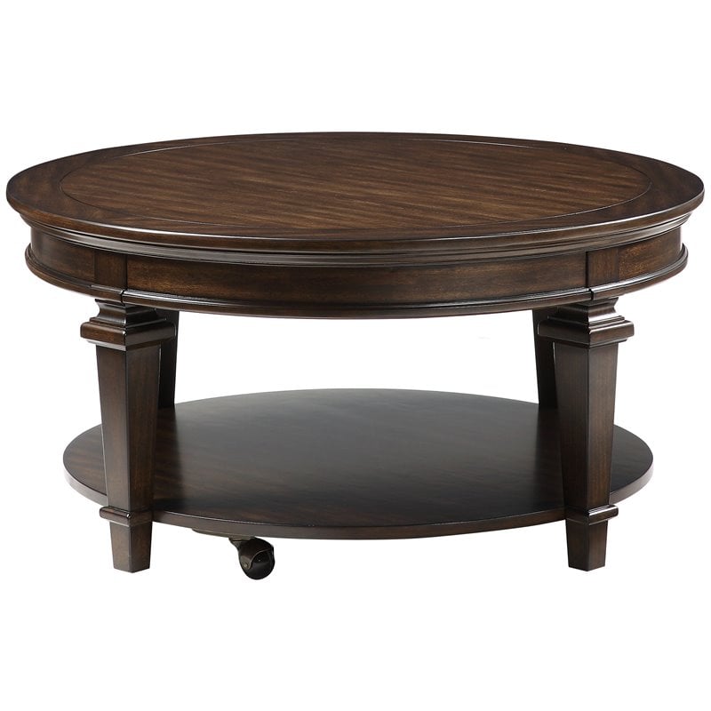 Pemberley Row Wood Espresso Coffee Table Round Casters 40