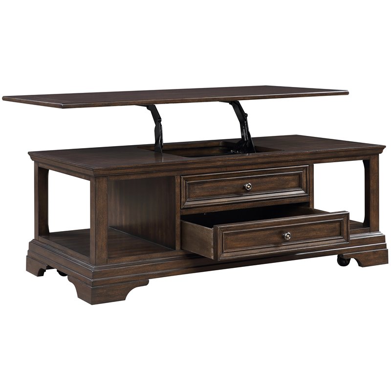 Pemberly Row Traditional Wooden Lift Top Coffee Table in Espresso