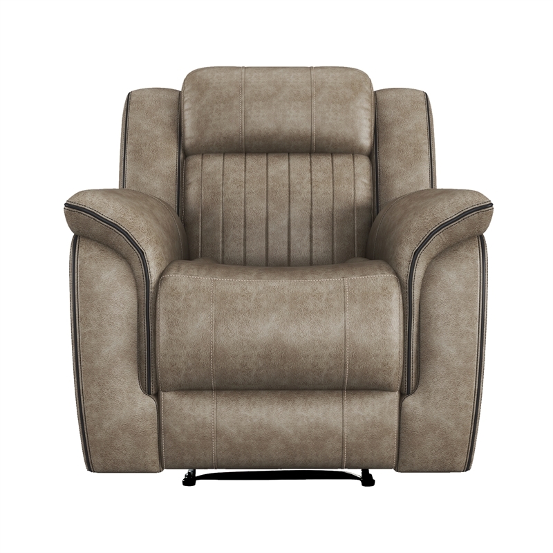 Pemberly Row Modern Microfiber/Pine Wood Recliner in Sandy Brown