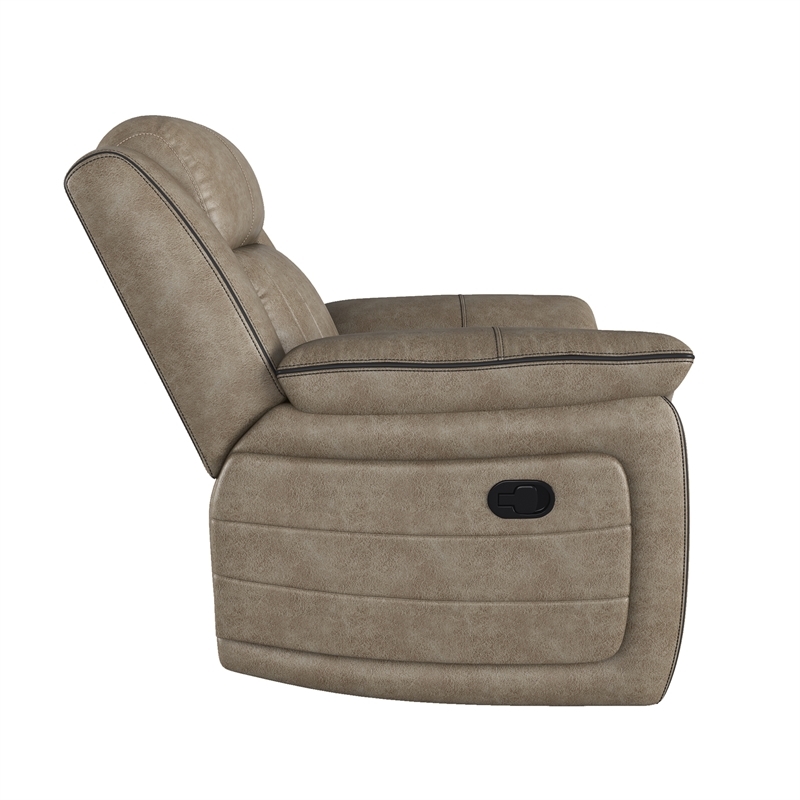Pemberly Row Modern Microfiber/Pine Wood Recliner in Sandy Brown