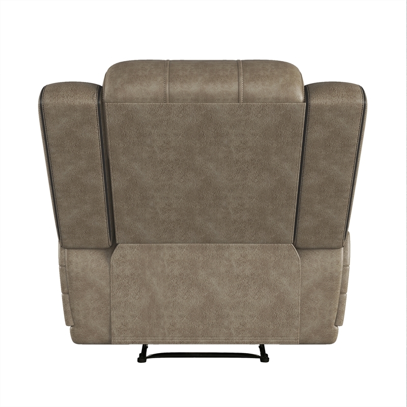 Pemberly Row Modern Microfiber/Pine Wood Recliner in Sandy Brown
