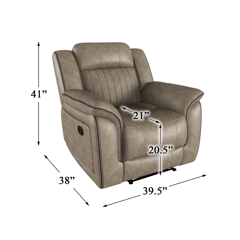 Pemberly Row Modern Microfiber/Pine Wood Recliner in Sandy Brown