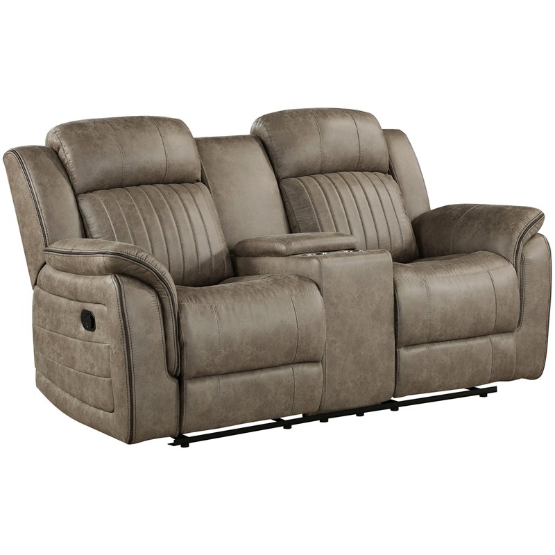 Pemberly Row Contemporary Microfiber Reclining Loveseat in Sandy Brown