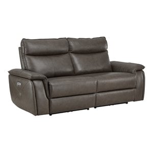 Pemberly Row 80&quot Contemporary Leather Double Reclining Loveseat in Brown