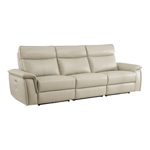 Pemberly Row 110&quot Leather Double Reclining Sofa with Headrests in Beige