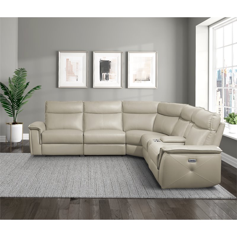 Pemberly Row 6-piece Contemporary Leather Modular Reclining Sectional in Beige