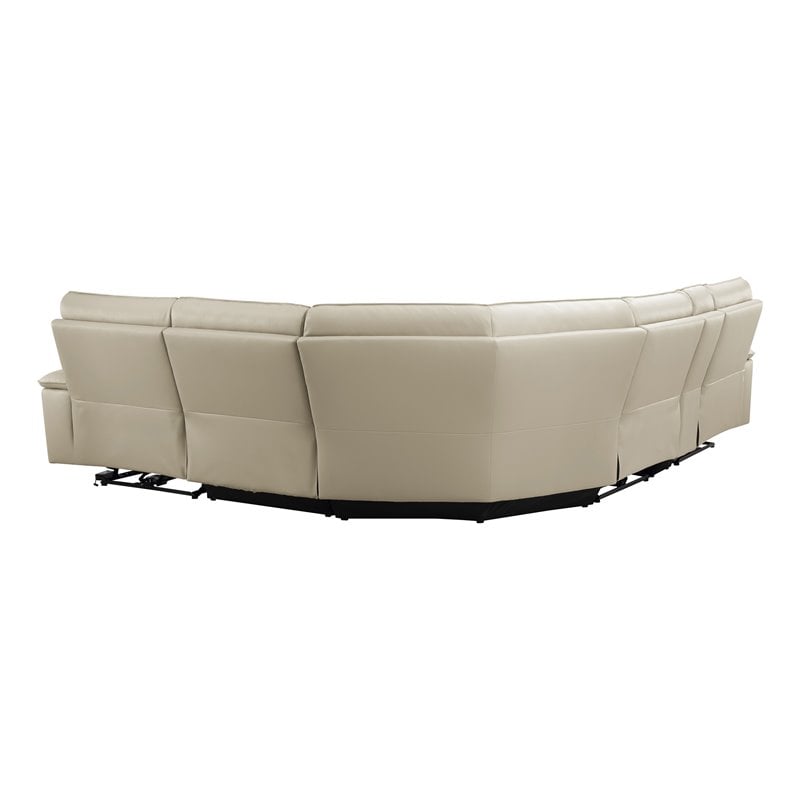 Pemberly Row 6-piece Contemporary Leather Modular Reclining Sectional in Beige