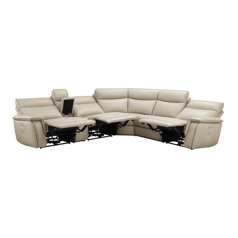 Pemberly Row 6-piece Contemporary Leather Modular Reclining Sectional in Beige
