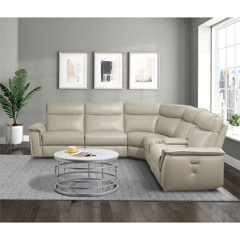Pemberly Row 6-piece Contemporary Leather Modular Reclining Sectional in Beige
