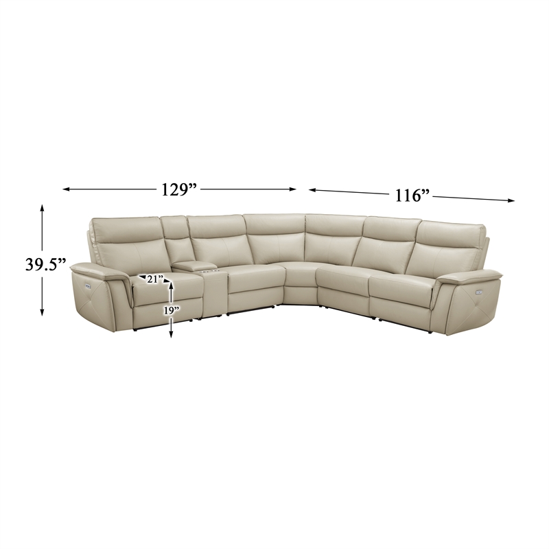 Pemberly Row 6-piece Contemporary Leather Modular Reclining Sectional in Beige