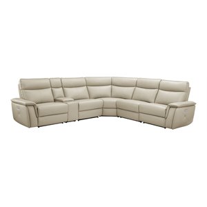 Pemberly Row 6-piece Contemporary Leather Modular Reclining Sectional in Beige