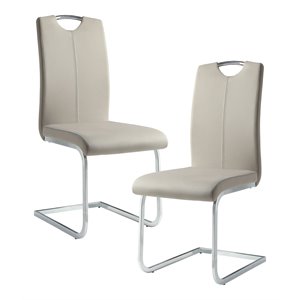 Pemberly Row 18.5&quot Faux Leather Dining Room Side Chair in Chrome (Set of 2)