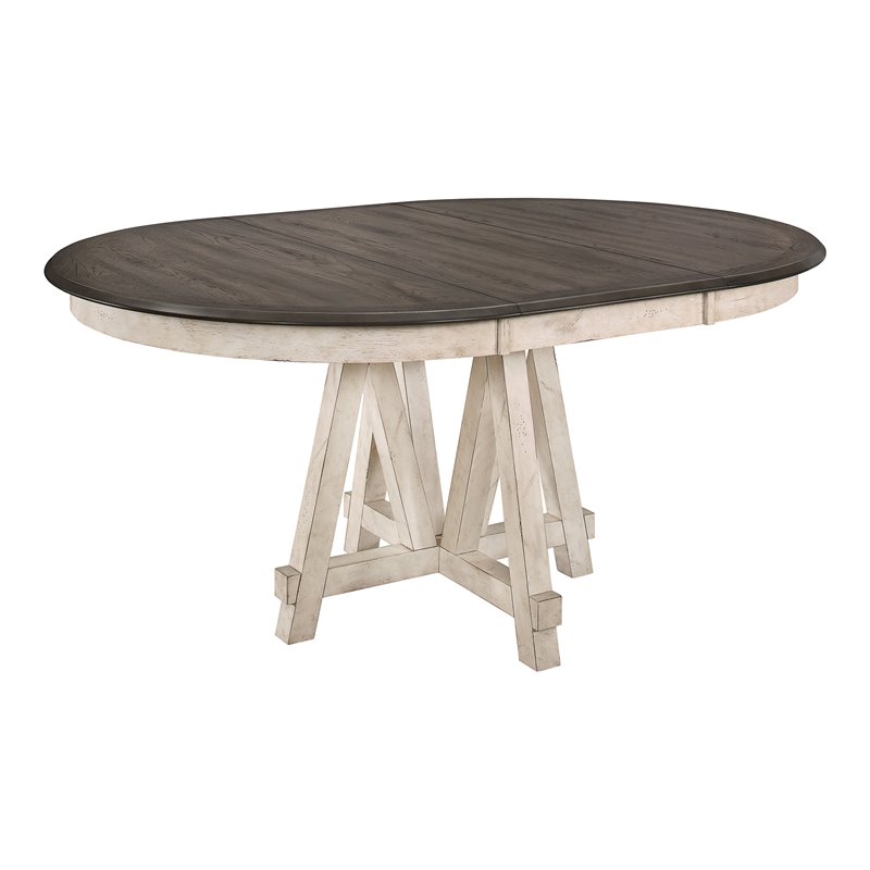 Pemberly Row 66" Round Farmhouse Wood Dining Room Table in Gray Cymax
