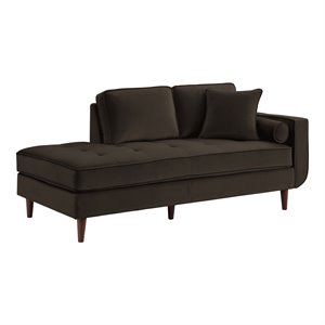 pemberly row contemporary wood chaise in chocolate velvet