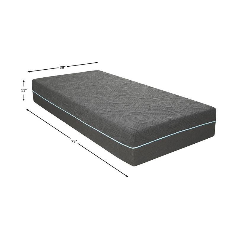 Pemberly Row Fabric Twin XL Gel Memory Hybrid Mattress in Gray